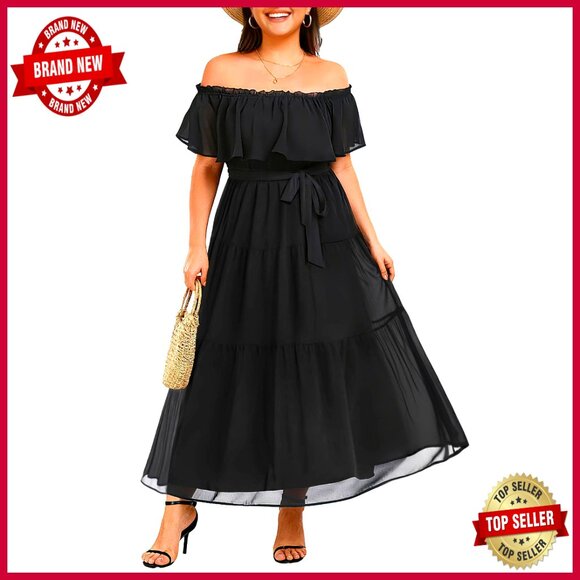Chiffon Off Shoulder Maxi Dress Elegant Boho Summer Beach Formal Wear